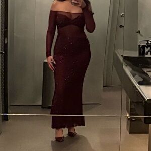 Meshki Red Embellished One Shoulder Bodycon Dress